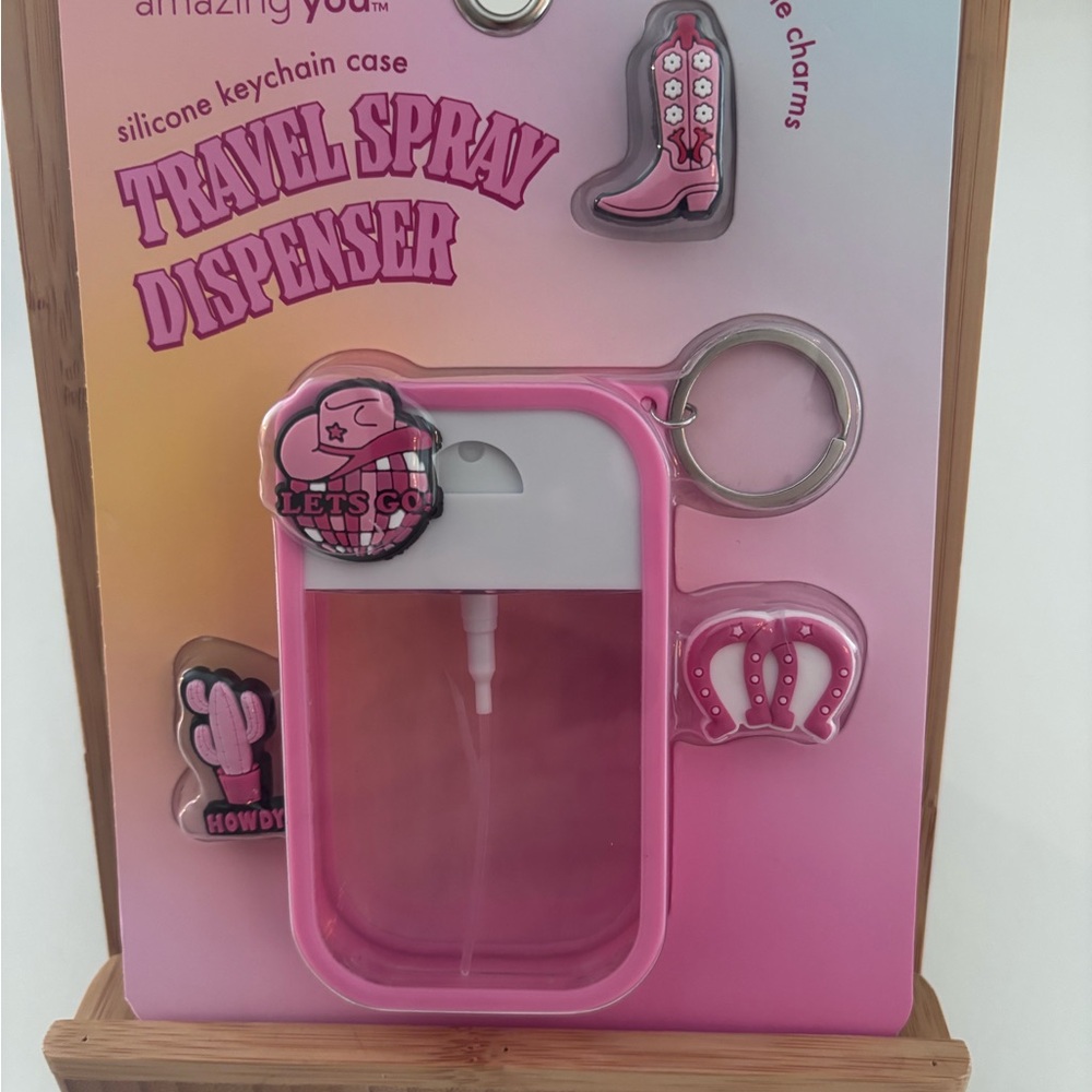 Pink Travel Spray Dispenser with Keychain Charms